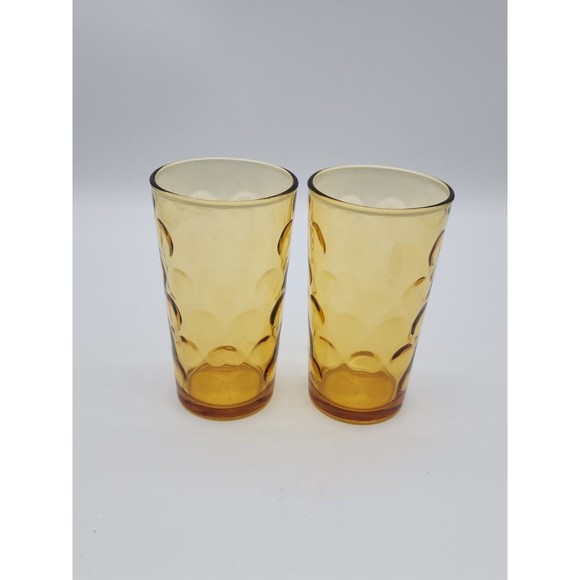 Hazel Atlas Glass Amber Capri Dot ELDORADO GOLD 10 oz Tumblers Set of Two - Picture 12 of 12